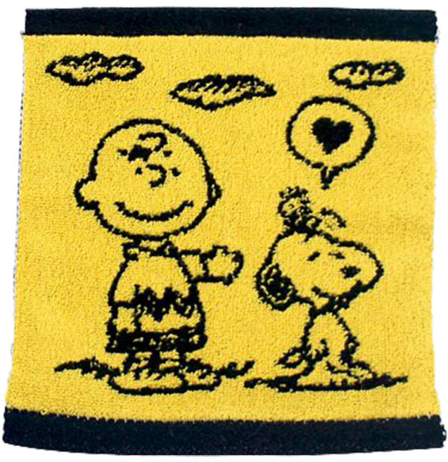 MORINO 摩力諾 SNOOPY 色紗緹花小方巾 愛心, 黃色 + 黑色, 1條