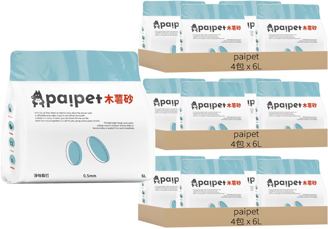 paipet 木薯砂 純植物貓砂, 12包, 6L, 淨味蘇打