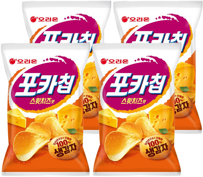 오리온 포카칩 스윗치즈맛 감자스낵, 60g, 4개