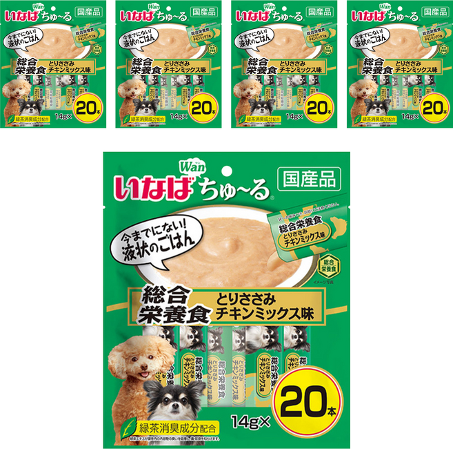 INABA Churu 汪啾嚕 綜合營養食 狗用肉泥 20入, 鷄肉味, 280g, 5袋