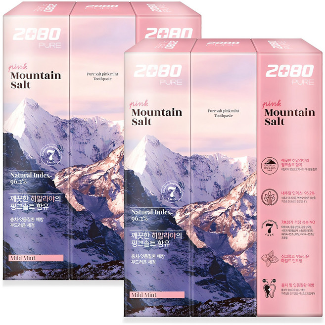 2080 퓨어치약 핑크마일드민트향, 150g, 6개