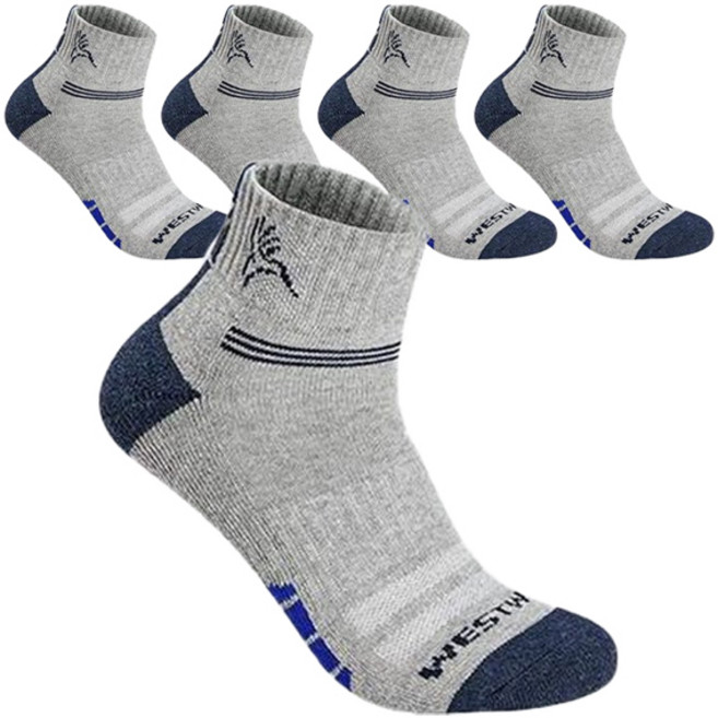 웨스트우드 남성용 바닥 컬러패턴 등산 발목양말 5족 세트, 그레이, 1세트