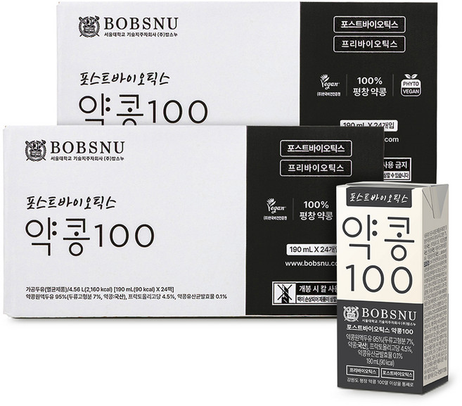 서울대밥스누 포스트바이오틱스 약콩 100 두유, 190ml, 48개