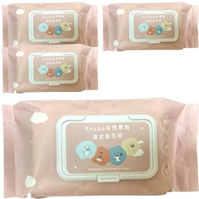 KeSHO 女性專用溼式衛生紙 粉色, 1入, 4包
