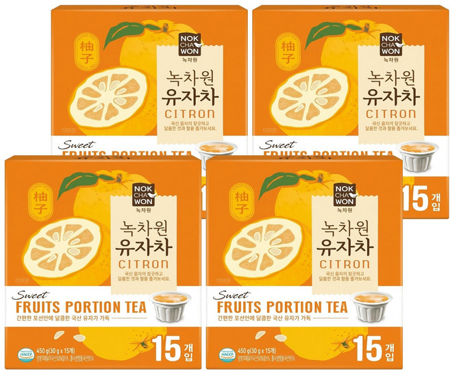 NOKCHAWON 綠茶園 蜂蜜風味柚子茶球, 15顆, 30g, 4盒