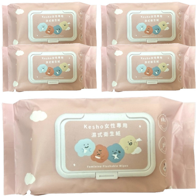 KeSHO 女性專用溼式衛生紙 粉色, 1入, 5包