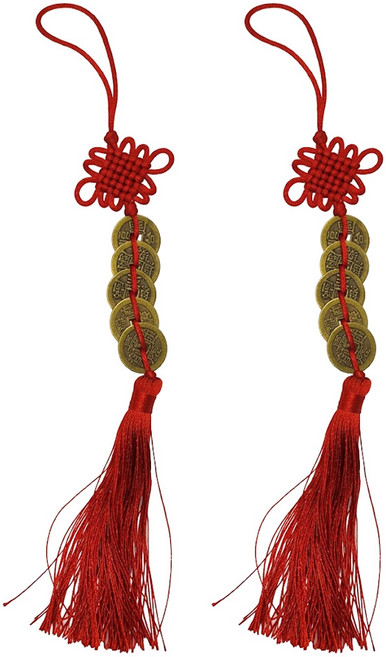 招財化煞鎮宅納福開運五帝錢掛飾 29cm, 2個, 紅