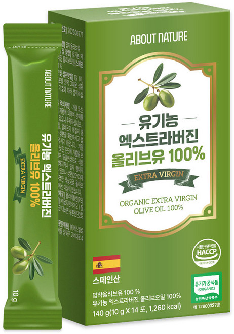 어바웃네이처 유기농 엑스트라버진 올리브유 14p, 140g, 1개