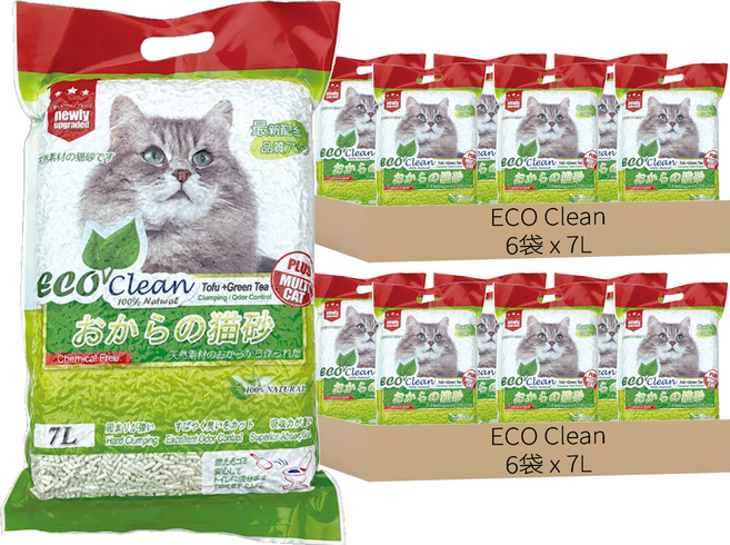ECO Clean 豆腐貓砂, 綠茶, 7L, 12袋