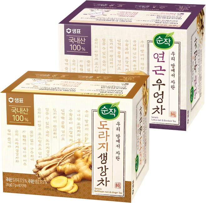 순작 도라지 생강차 티백 0.7g x 40p + 연근 우엉차 티백 0.8g x 40p, 1세트