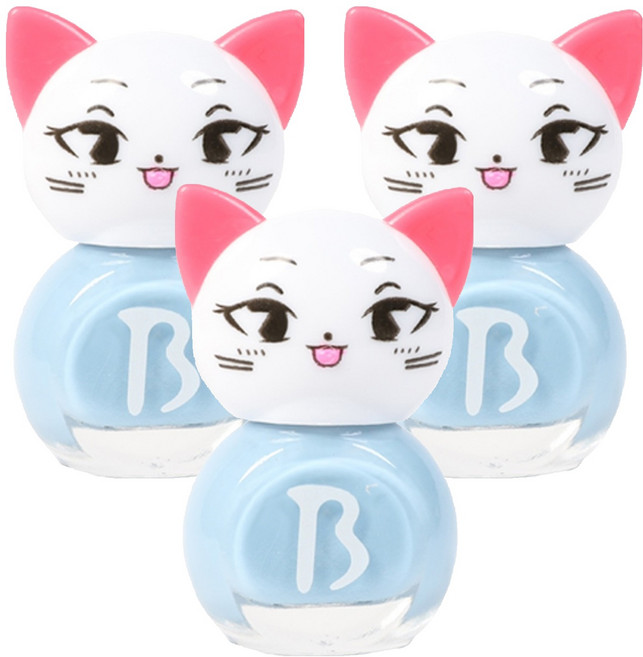 바블리 키즈네일 냥이 스티커형식 어린이매니큐어, 하늘핑, 3개