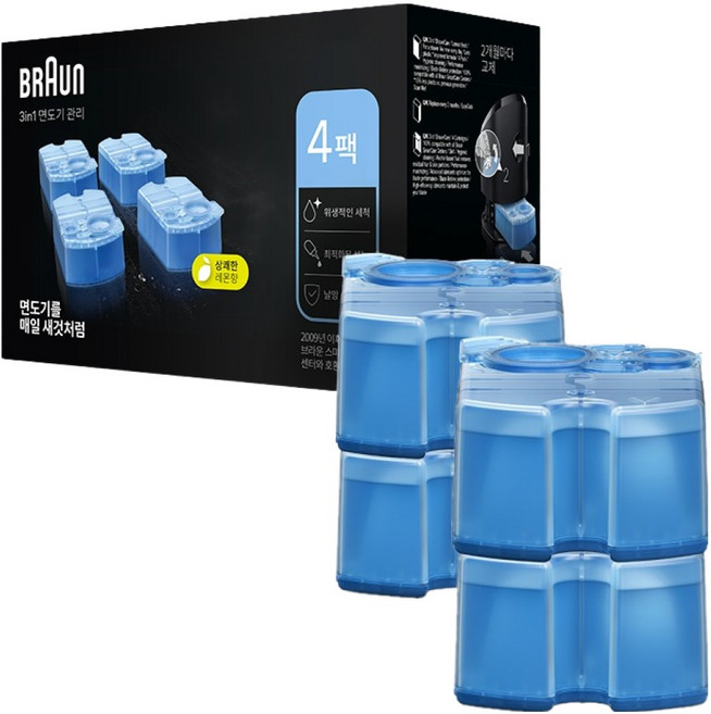 BRAUN 정품 클린 앤 리뉴 NEW 면도기 세정액, CCR, 4개