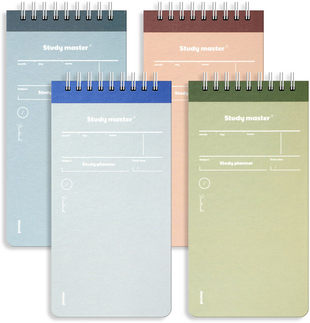 뮤니드 스프링 만년 상철 100일 플래너 노트 4종 세트, 그레이블루, 카키, 블루, 브라운, 1세트