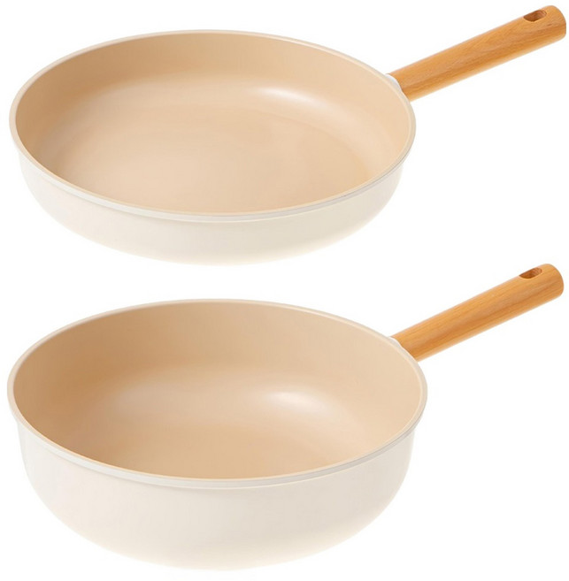 Tamsaa IH平底鍋具組, 平底鍋28cm + 深型平底鍋28cm, 奶白色, 1組