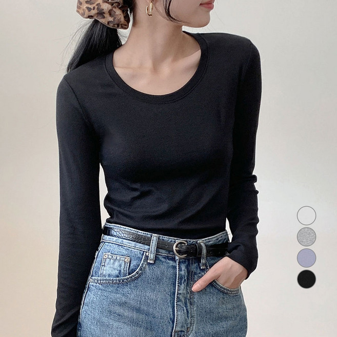 아피나르 여성용 유넥 시어 립 긴팔 티셔츠