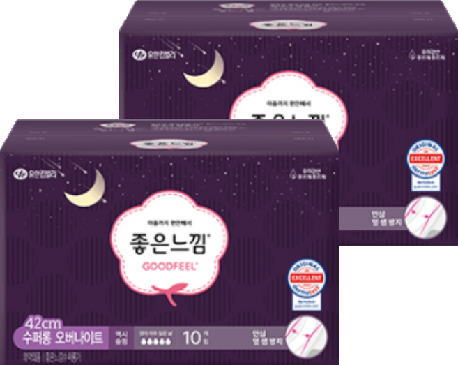 좋은느낌 오리지널 수퍼롱 오버나이트 생리대 패드형, 슈퍼롱, 10개입, 2개
