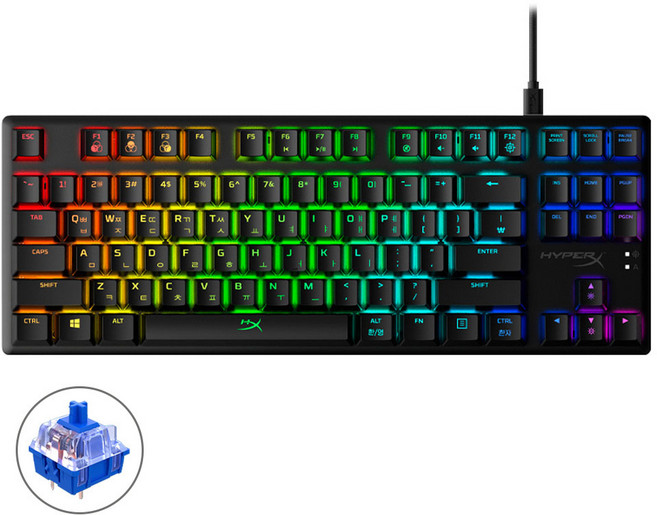 HP 하이퍼엑스 Alloy Origin Core RGB 텐키리스 기계식 게이밍 유선 키보드, 블랙, HX-KB7BLX-KO, 청축