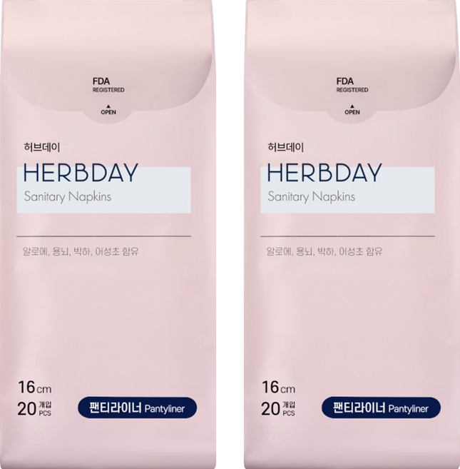 허브데이 생리대, 팬티라이너, 20개입, 2개