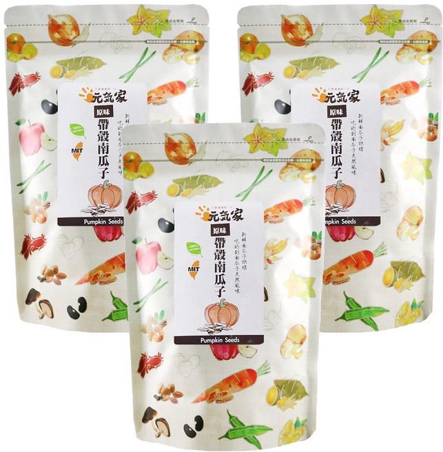 元氣家 原味帶殼南瓜子, 200g, 3包