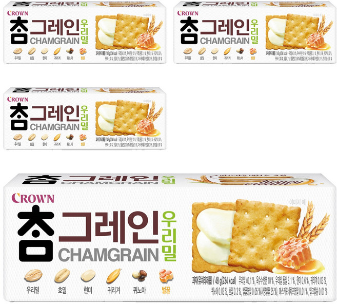 크라운 참그레인 우리밀 과자, 48g, 4개