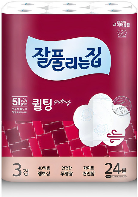 잘풀리는집 퀄팅 3겹 화장지, 30m, 24개입, 1개