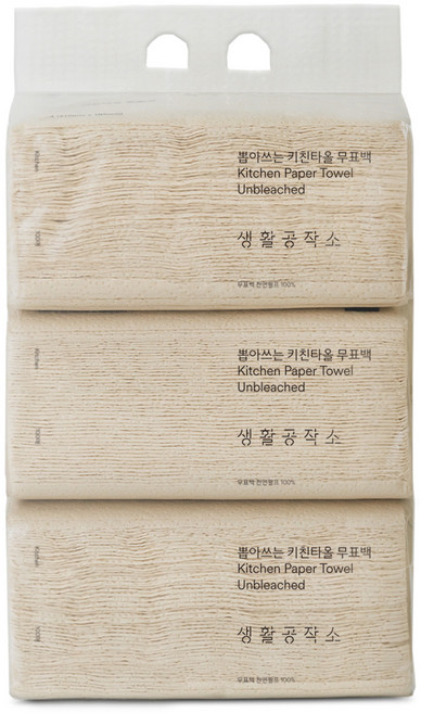 생활공작소 뽑아쓰는 무표백 천연펄프 키친타올, 100매입, 3개
