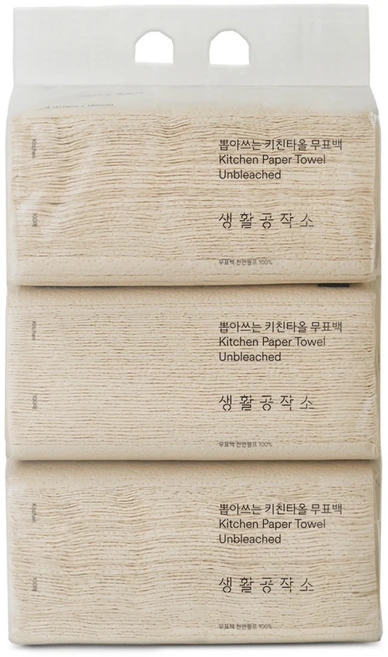 생활공작소 뽑아쓰는 무표백 천연펄프 키친타올, 100매입, 3개 - 쿠팡