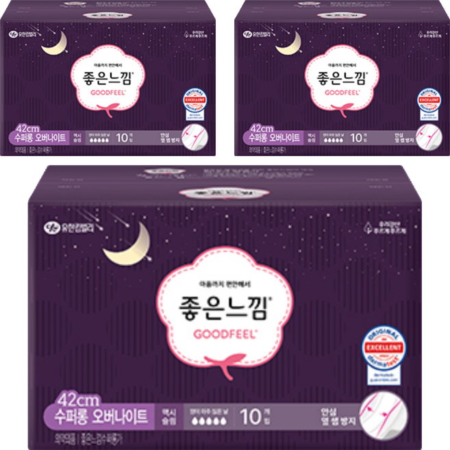 좋은느낌 오리지널 수퍼롱 오버나이트 생리대 패드형, 슈퍼롱, 10개입, 3개