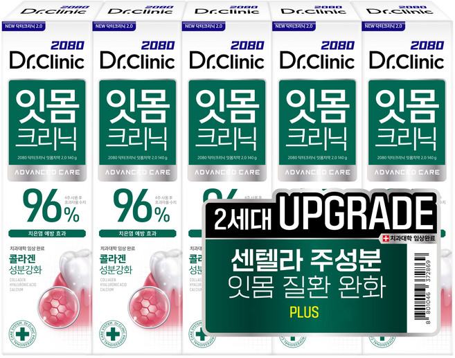2080 닥터크리닉 잇몸치약 투, 140g, 5개