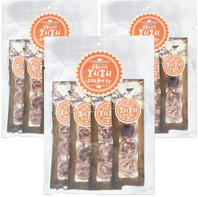 참좋은간식 꼬치꼬치 강아지 간식 4p, 오리 + 북어 혼합맛, 100g, 3개
