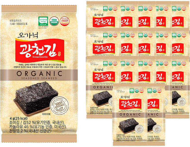 광천김 오가닉 도시락김, 4g, 18개