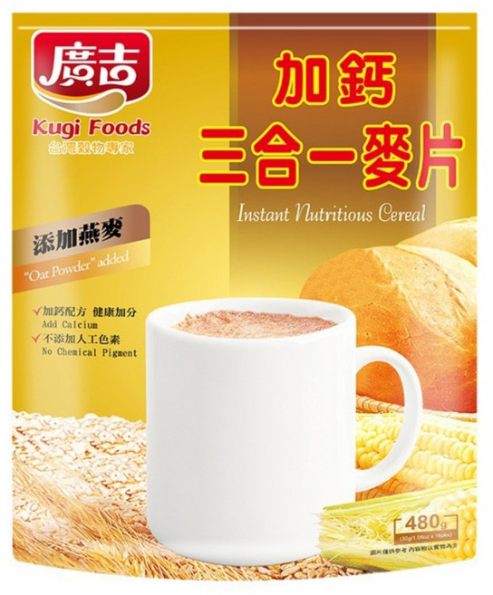 廣吉 加鈣三合一麥片, 480g, 1袋