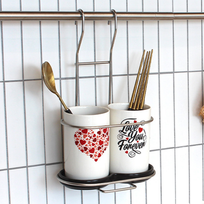 카펠라 걸이형 러블리 도자기 수저통 2p 세트, 화이트, 1세트