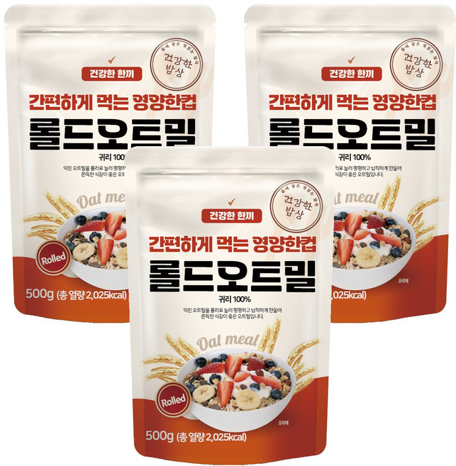 대구농산 건강한밥상 간편하게 먹는 영양한컵 롤드오트밀, 500g, 3개