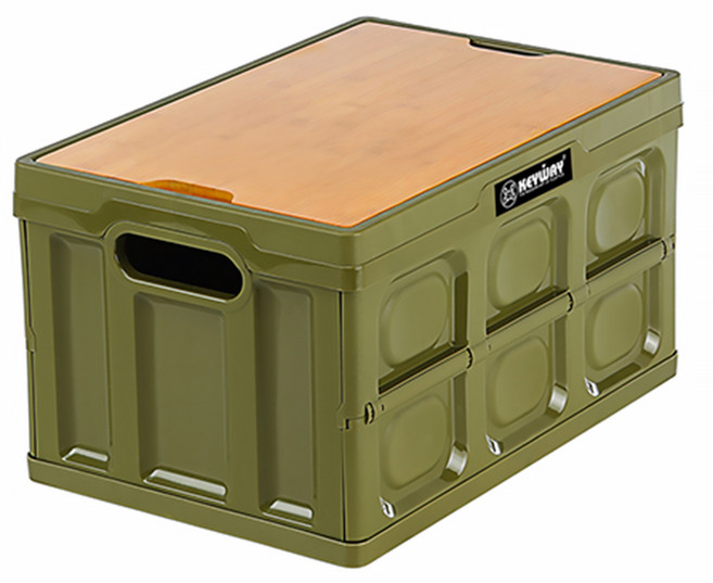 KEYWAY 聯府 班布全功能摺疊箱 + 竹蓋 WY-681 3.33kg 50L, 綠色, 1個