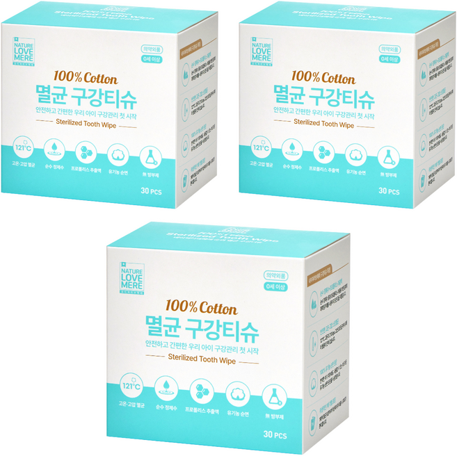 네이쳐러브메레 멸균 구강티슈 30p, 235g, 3개