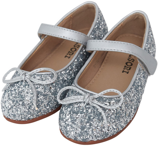 발소리 베이비잼 여아용 리본 포인 글리터 플랫슈즈
