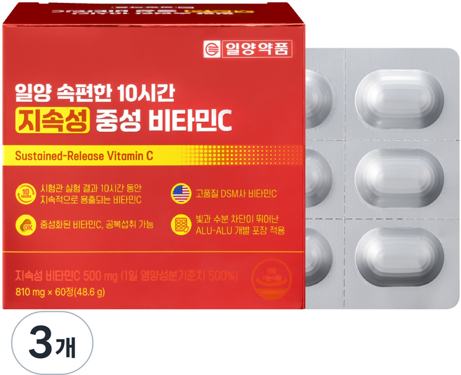 일양약품 속편한 10시간 지속성 중성 비타민C 영양제 48.6g, 3개, 60정