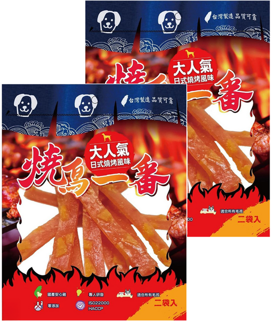 燒鳥一番 犬用零食, 起司補鈣肉乾, 200g, 2包