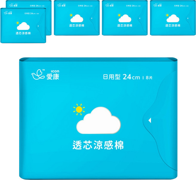icon 愛康 透芯涼感衛生棉, 日用型(24cm), 8片, 6包