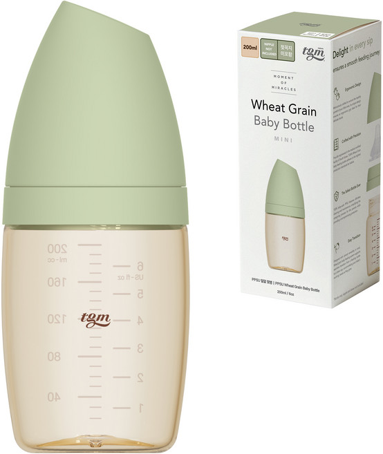 티지엠 유아용 PPSU 밀알 젖병, 모스그린, 200ml, 1개