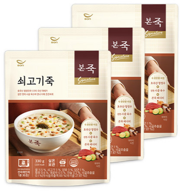 본죽 데워서 바로 먹는 쇠고기죽, 330g, 3개