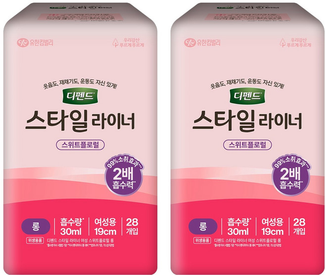 디펜드 여성용 스타일 라이너 스위트플로럴향, 28개입, 2개