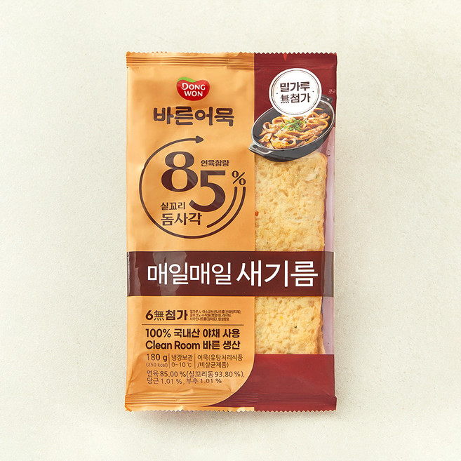 바른어묵 85% 실꼬리돔사각 어묵, 180g, 1개
