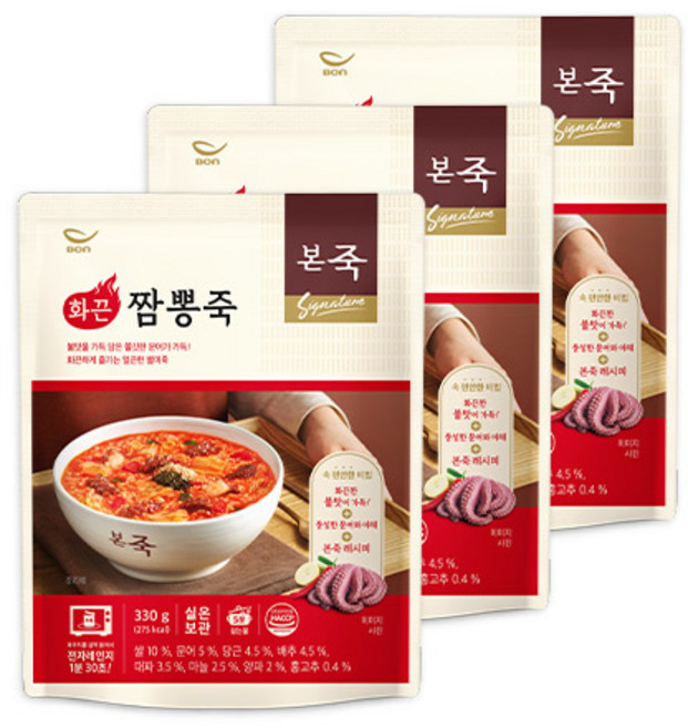 Bonjuk 本粥 即食火辣炒碼粥, 330g, 3包