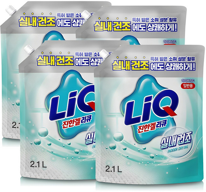 리큐 진한겔 하이브리드 실내건조 일반용 액상세제 리필, 2.1L, 1개입, 4개