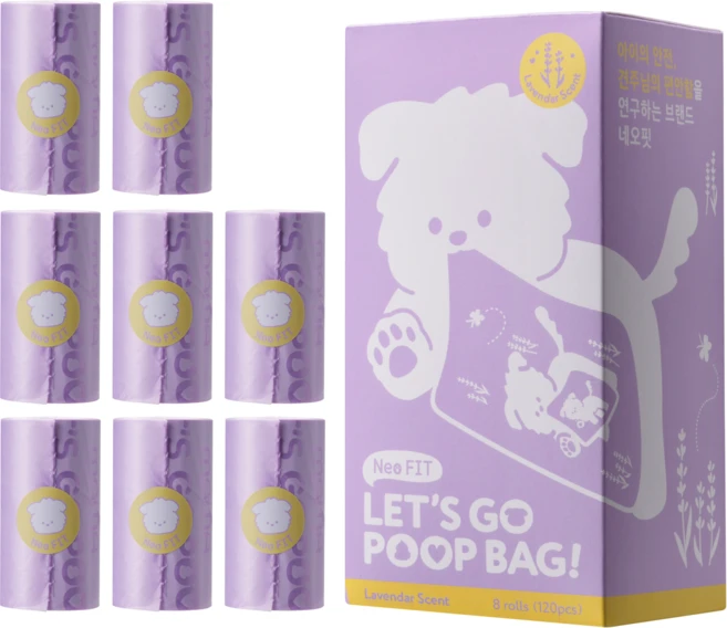 네오핏 두툼한 냄새차단 렛츠고 풉백 강아지 배변봉투, 1개, 8개입, 퍼플 - 쿠팡