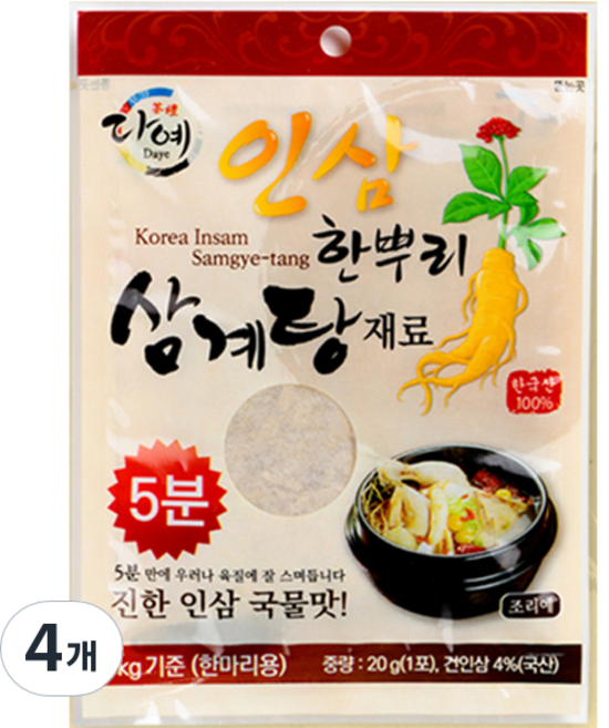 다예 인삼한뿌리 삼계탕 부재료, 20g, 4개