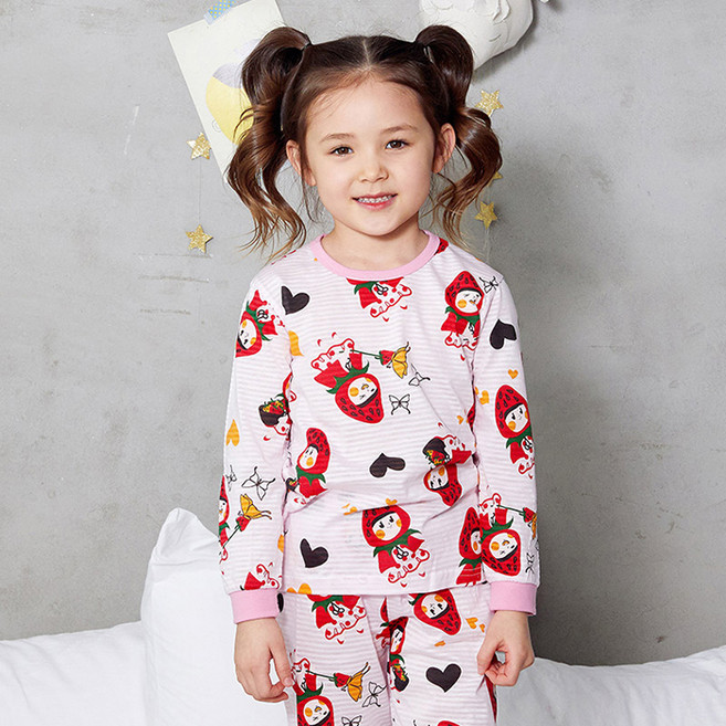 올로미미 아동용 딸기공주 9부 자카드 실내복 세트