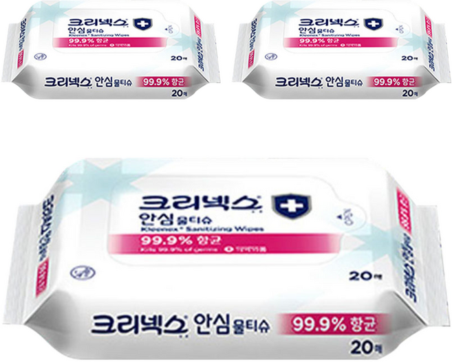 크리넥스 안심 물티슈 휴대용, 20매, 3개